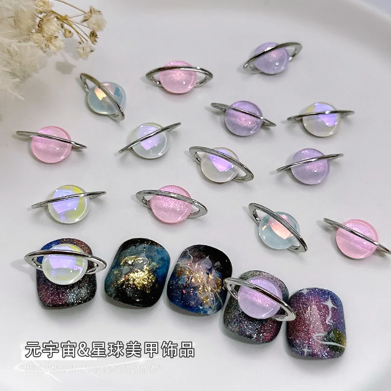 Luxury Super Sparkle Crooked Heart Diamonds Saturn Planet Body Alloy Nail Art Rhinestones Jewel Decorations Manicure Charms