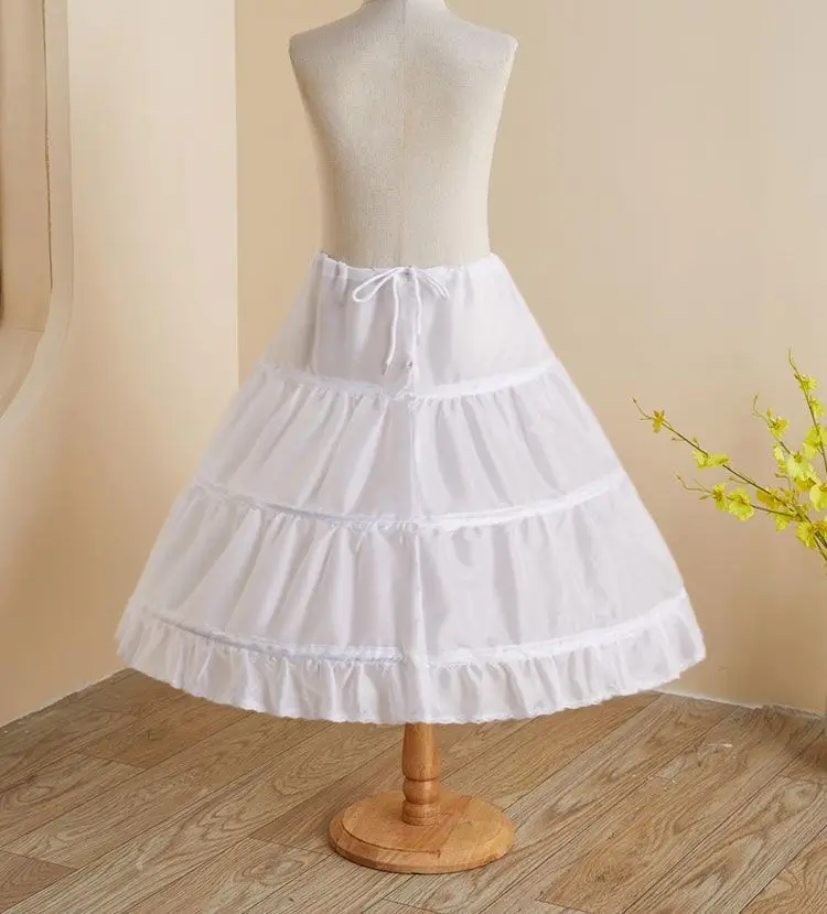 2 Or Three Hoops Kids Crinoline A Line Lace Trim White Children Petticoat For Flower Girl Dress Underskirt Elastic Waist Ful