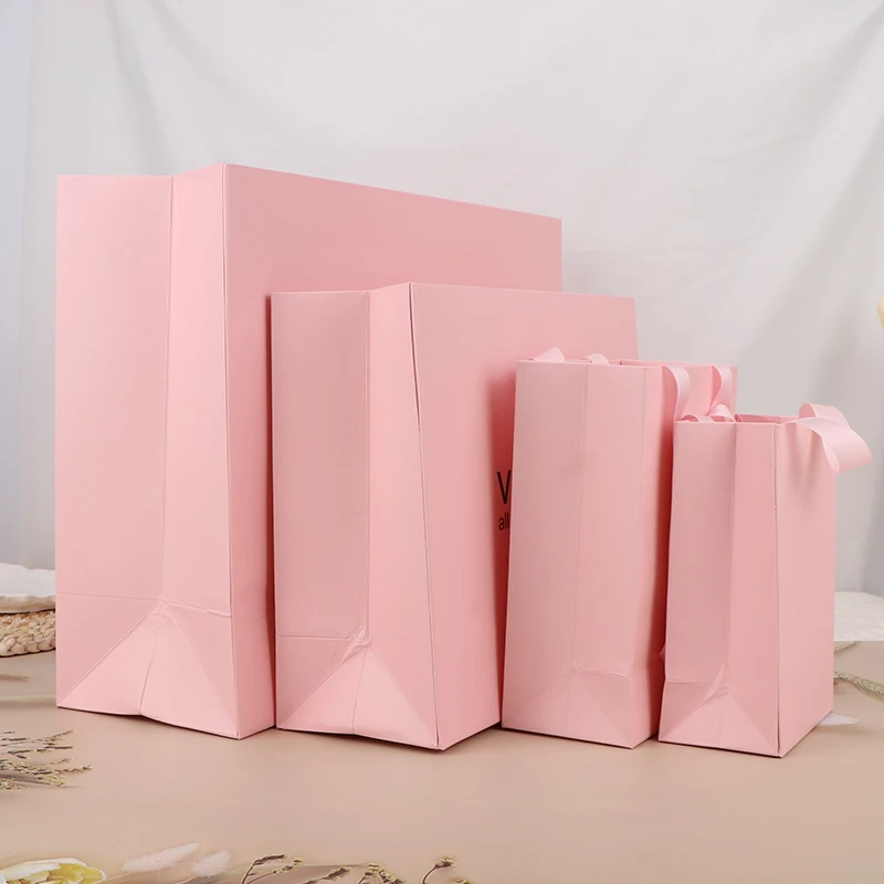 customized print logo pink paper gift shopping bags paper luxury packaging bag for clothing and garment