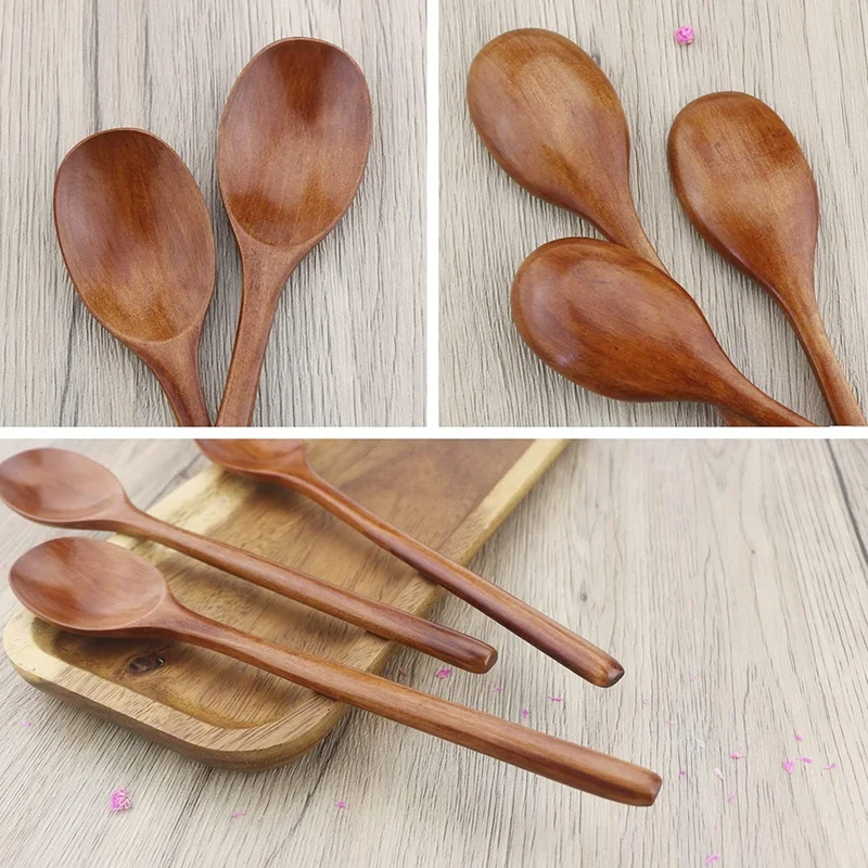 Long Handle spoon wooden Wood Soup Spoons for Eating Mixing Stirring
