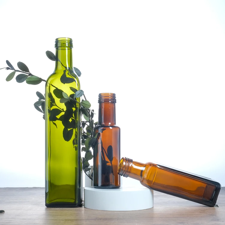 Food Grade Empty stocked olive oil dark green bottle Dorica 250ml thread finish glass bottle
