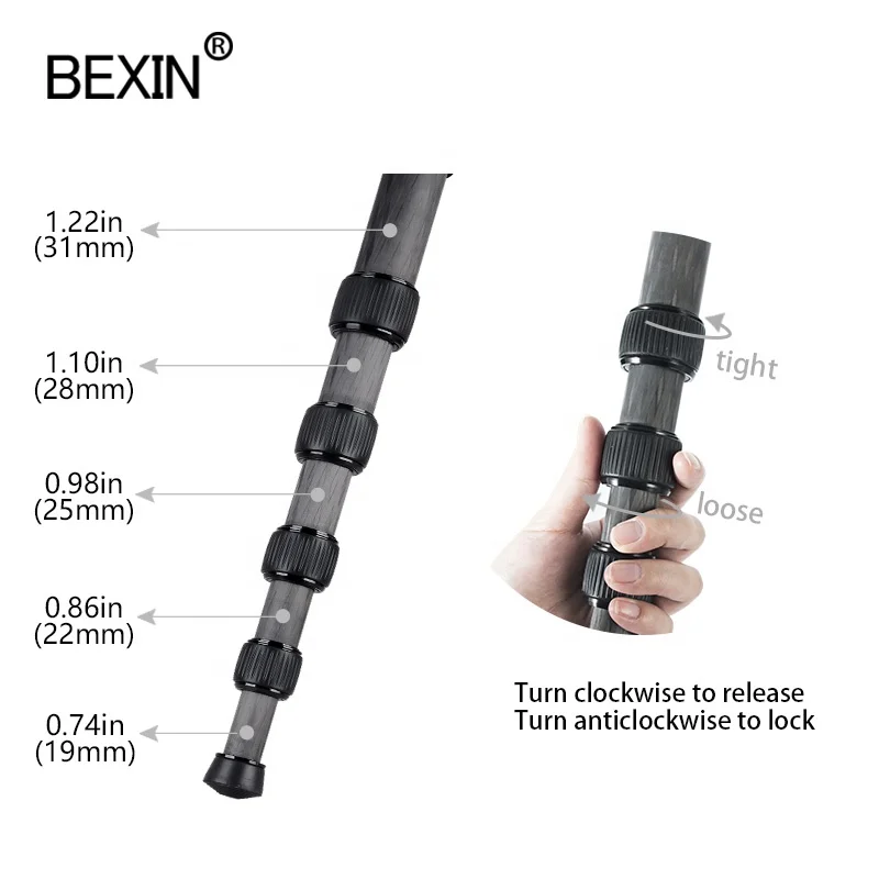 BEXIN New Extendable Unipod Professional Camera Carbon Fiber Foldable Mini Lightweight Monopod Tripod for DSLR Flash