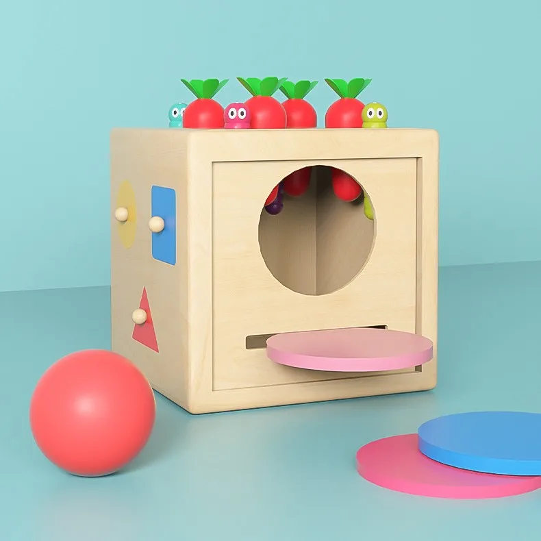 Wooden Early Education Six-Sided Box Toy For Children Enlightenment Alphabet Cognition Catching Insects And Radish Spelling Word