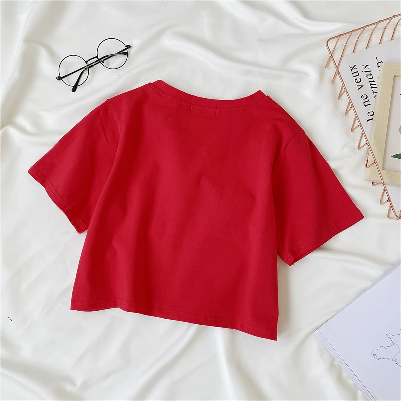 High quality crop top t shirt 180gs 95% cotton plain blank v neck tshirt for custom  women crop top