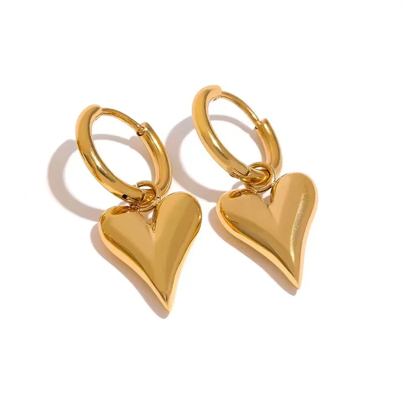 YW Fashion Elegant Modern Metal 18k Gold Plated Titanium steel Lady Heart-Shaped Jewelry Women Earring