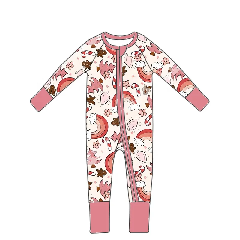 2024 New baby zipper jumpsuit bamboo fabric soft and comfortable skin friendly romper kids Christmas customized printed jumpsuit