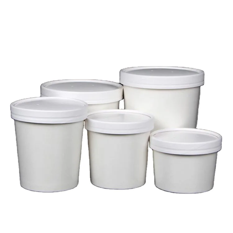 OEM logo white fast food takeaway double wall kraft disposable paper soup cup bowl with lid