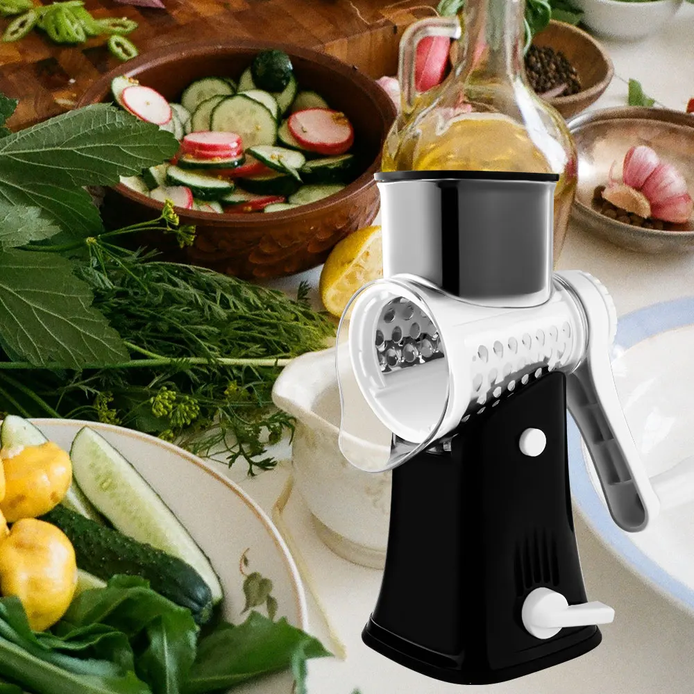 Manual Rotary Cheese Grater Round Mandoline Slicer with Strong Suction Base Vegetable Slicer Nuts Grinder Cheese Shredder