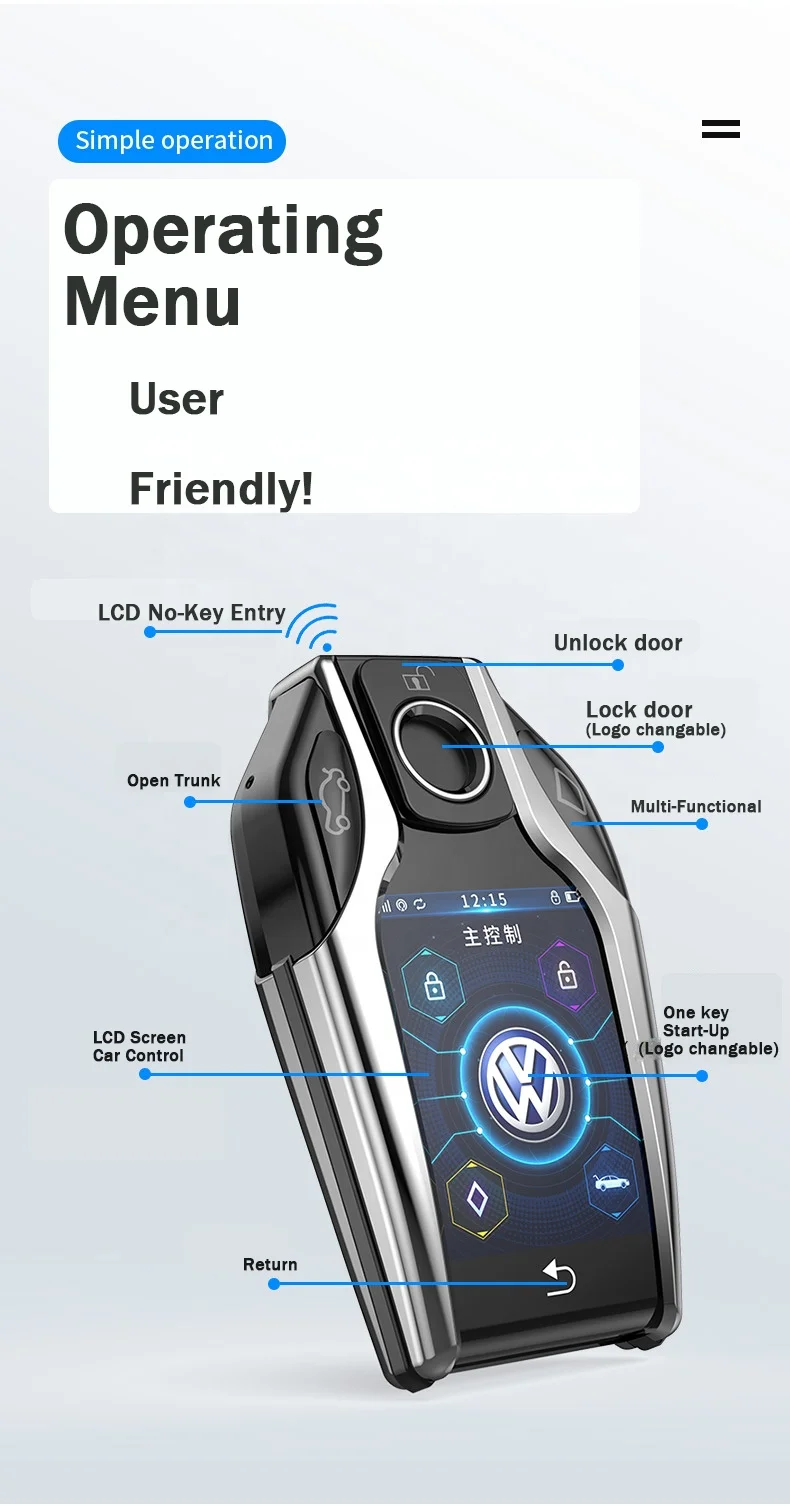 bulk drop shipping remote led LCD control mobile app control car lost prevention Smart Lcd car key