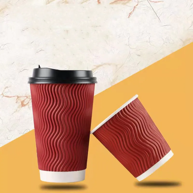Customized 4/6/8/12/16oz Ripple Wall Craft Paper Cups with Black Lid Beverages Logo Design Options Milk Coffee-Direct Factory