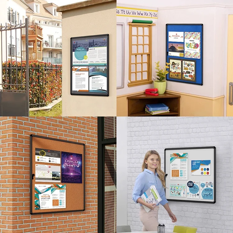 
Shatterproof acrylic door enclosed cork showcase display messages memo board lockable notice bulletin board 