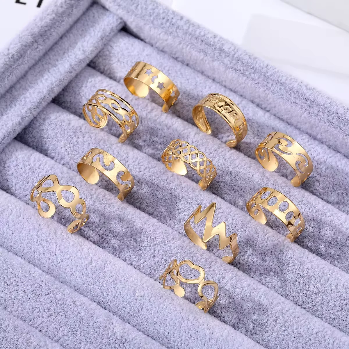 10pcs/set Gold Star Butterfly Heart Foot Toe Ring Set Silver Hollow Lightning Moon Beach Toes for Fashion Women Jewelry