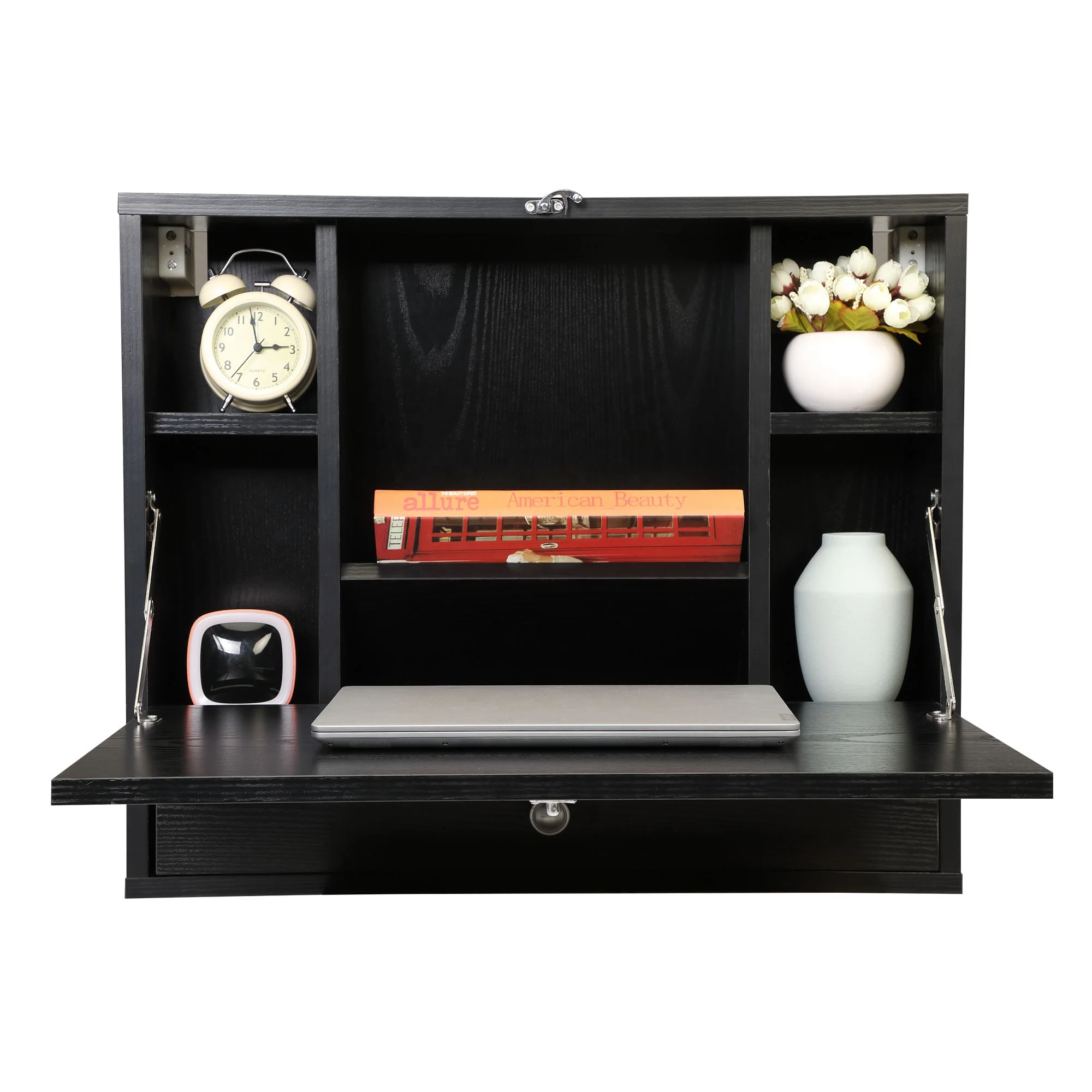 US warehouse Wall Mounted Table Folding Laptop Desk Wall-Mount Writing Desk with Storage Shelves