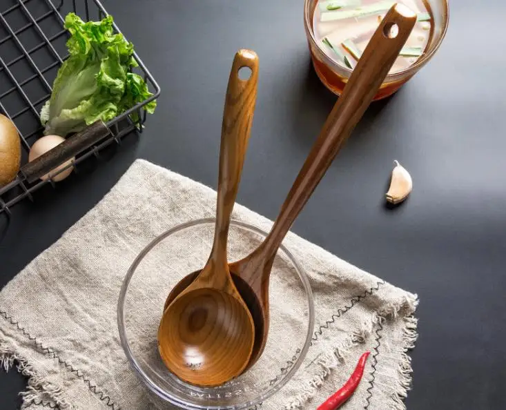 2 Pcs Wooden Spoon Ladle Utensils Spoons-14 inch Long Kitchen Cooking Spoon & 11 inch Best Serving Soup Spoon Set
