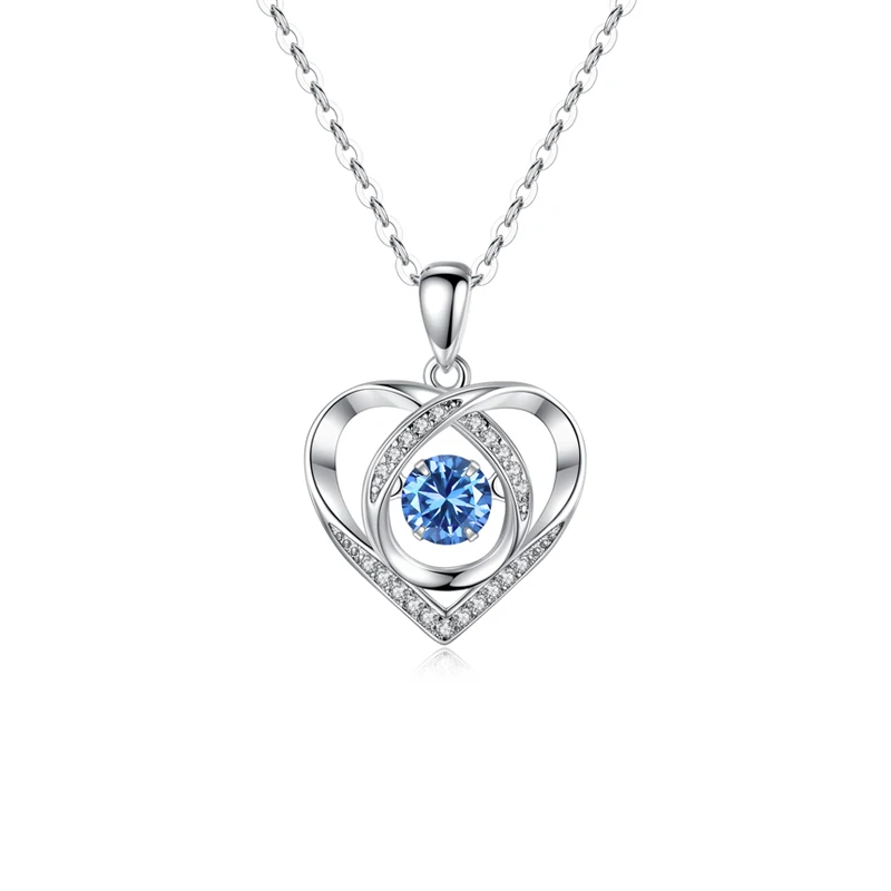 Exquisite Women Charm Necklace Jewelry 925 Sterling Silver Pave Blue CZ Zircon Love Heart Pendant Necklaces
