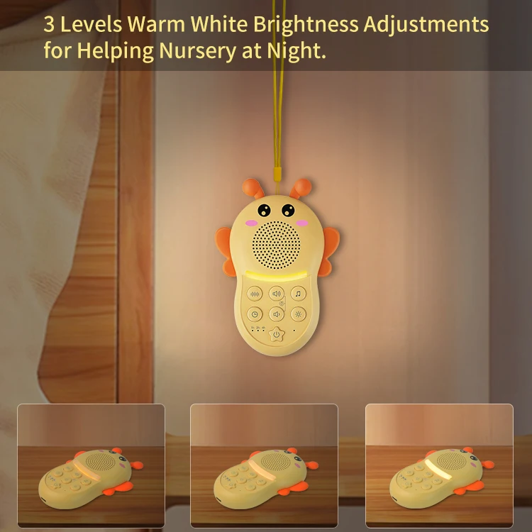 Portable Bee 16 Sounds Baby Sleep Therapy Sound Machine 1200 mAh Rechargeable Polymer Battery Powered Dimmable Warm Night Light