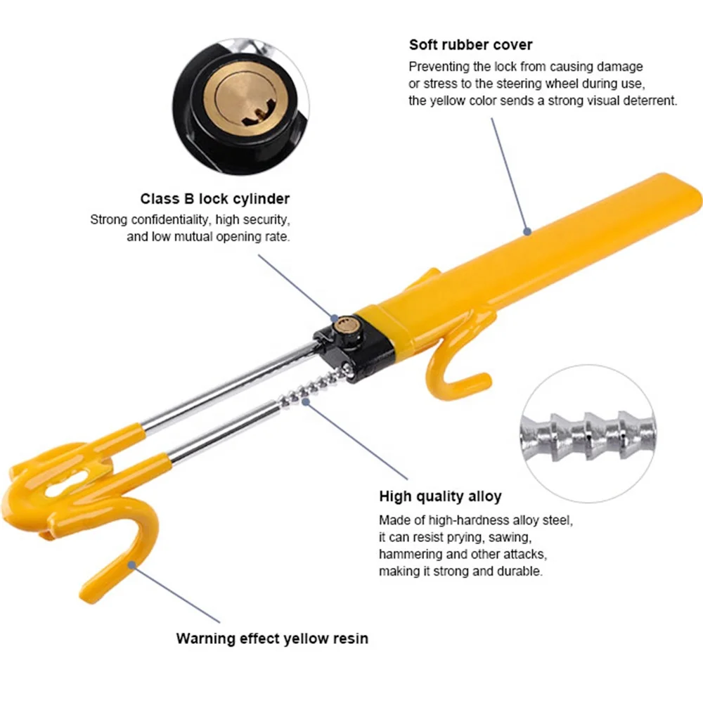 Anti Theft Safety Product Steel Double Hook Twin Bar lock Security Car Universal Steering Wheel Lock with key