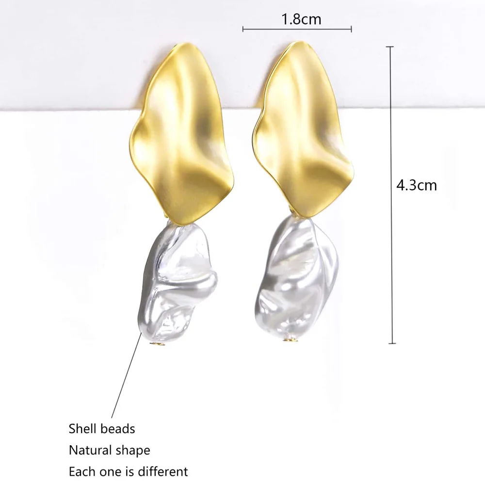 New Fashion Baroque Pearl Gold-Plated Stud Earrings Retro Natural Freshwater Pearl for Ladies Trendy Style