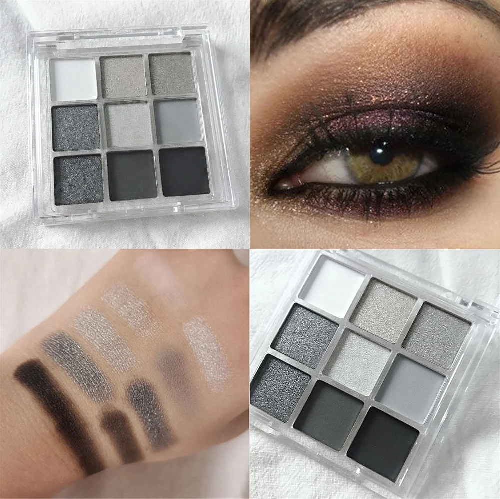 Custom 9 Colors Waterproof matte glitter eyeshadow palette makeup palette black smokey eyeshadow palette for girls and women
