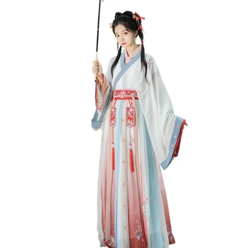 Новое роскошное элегантное сказочное шифоновое платье hanfu с вышивкой по индивидуальному