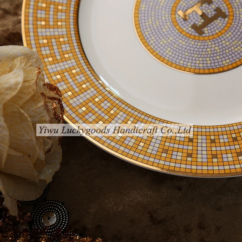 LK20191109-69 11inch customized printing pattern porcelain plates banquet table ceramic round plates