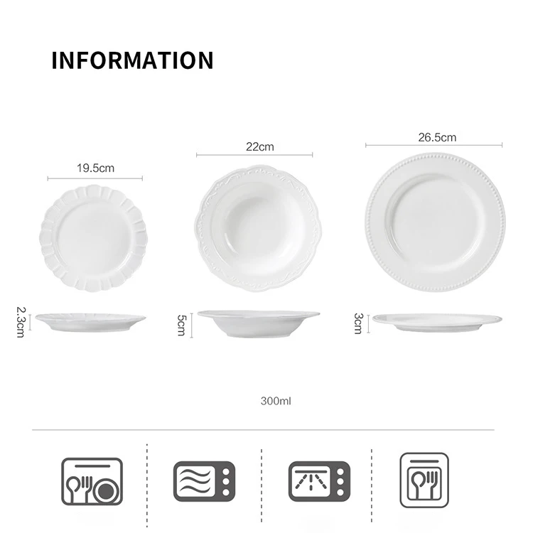 French Ceramic Embossed Tableware Plates Combination Tableware Household Full Set Creative Western Pasta Plate Soup Bowl