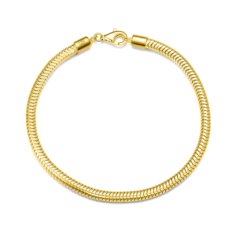 SB100 RINNTIN Solid 925 Sterling Silver Italian 3mm Snake Chain Bracelet for Women Men