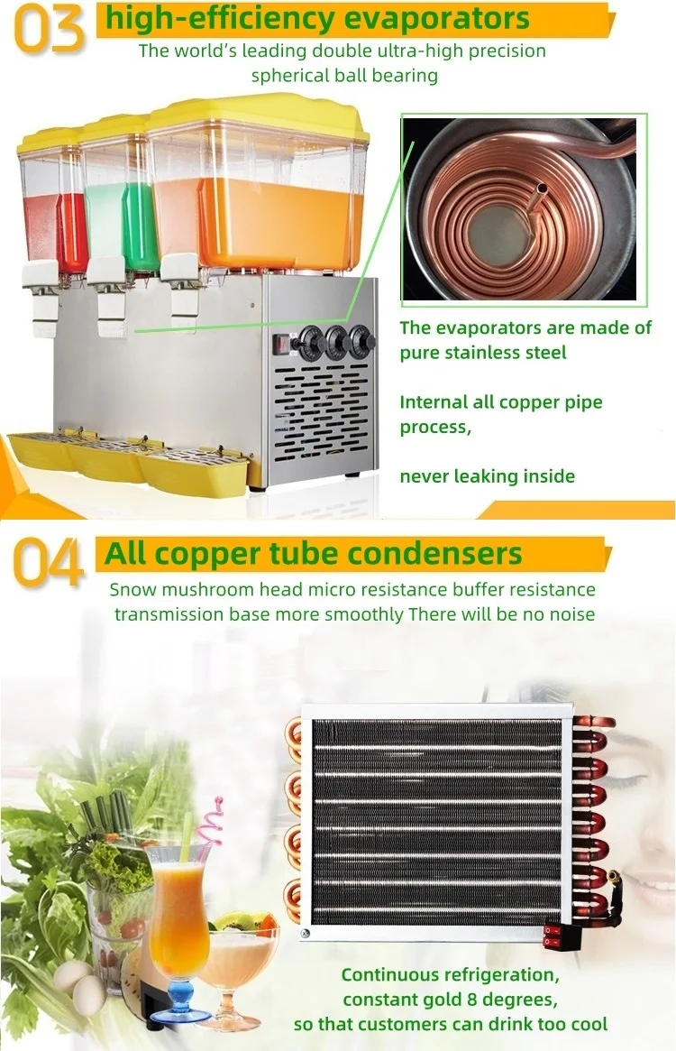 4-cylinder 16 L * 4 table type super capacity stirred beverage dispenser for refrigeration and heating