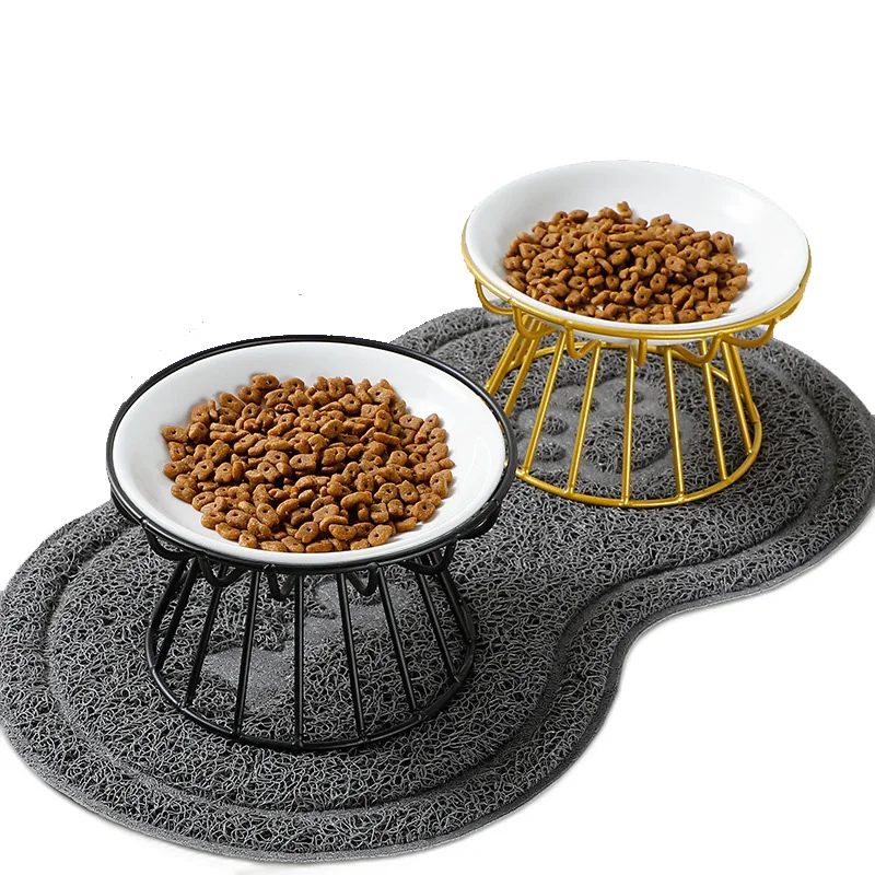 pet dog drinker feeder elevated drinking raised feeding ceramic cat bowl water food for cats with iron frame