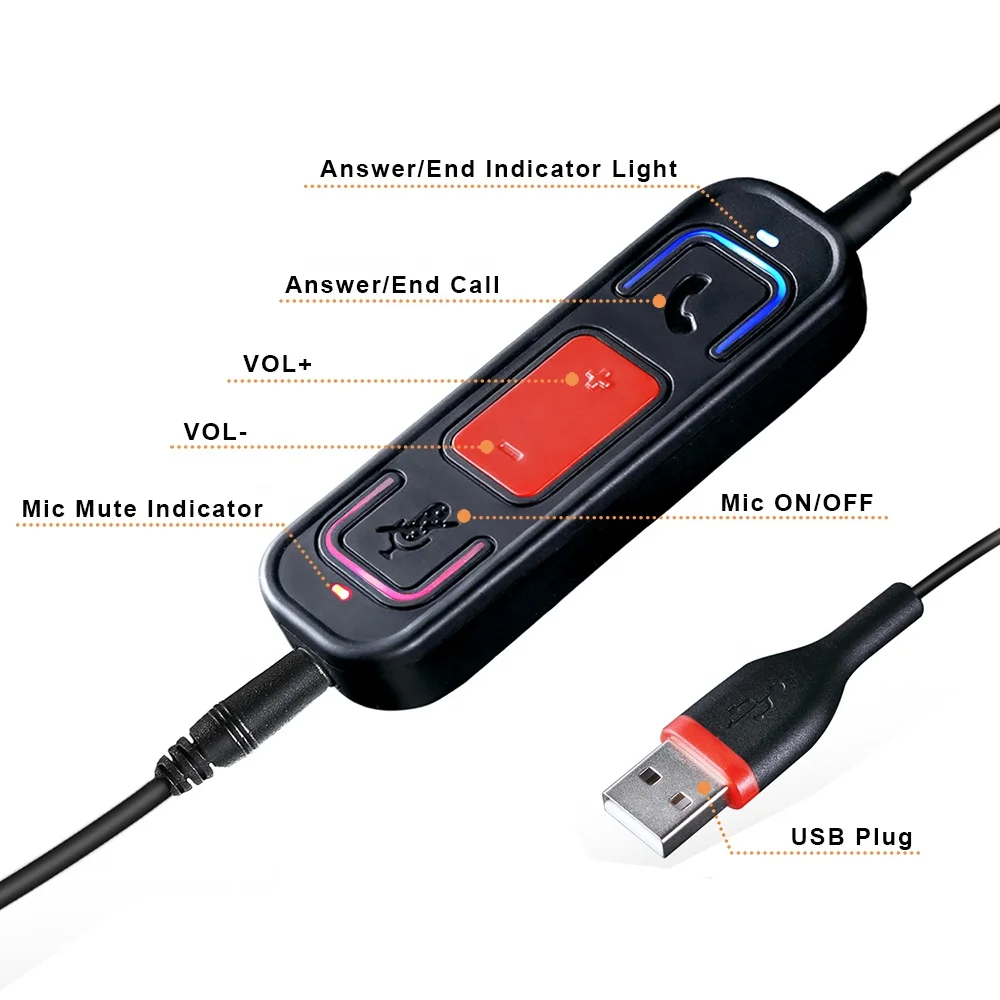Профессиональная Проводная телефонная гарнитура USB с микрофоном шумоподавлением и регулятором