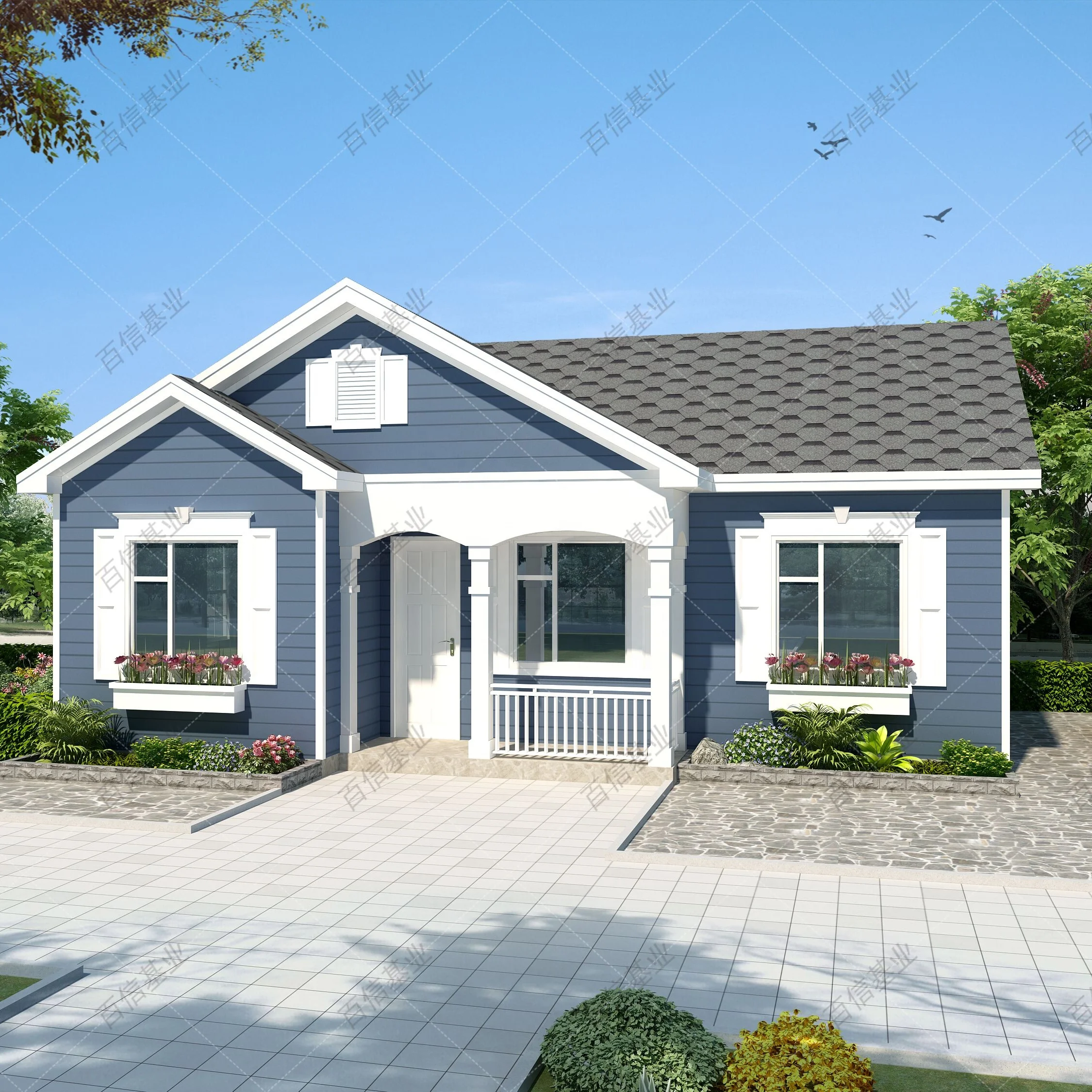 high insulation 3 bedroom American style prefab villa house