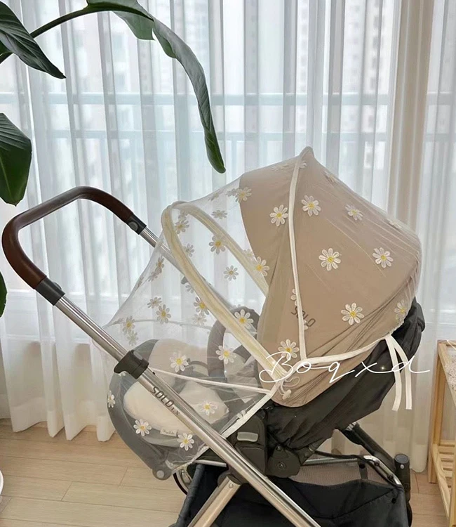 High Quality Outdoor Daisy Embroidery Baby Stroller Mosquito Net