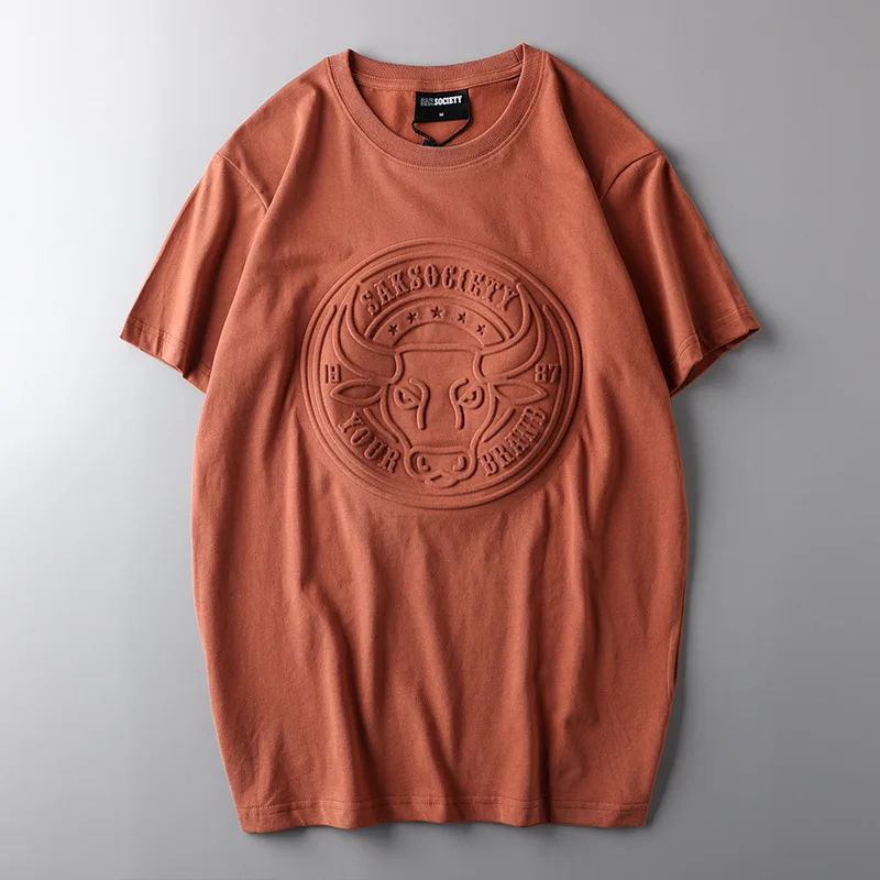 Custom printing Logo 100% cotton or polyester mens high quality business uniform Solid Color 3D Embossed  men T Shirt