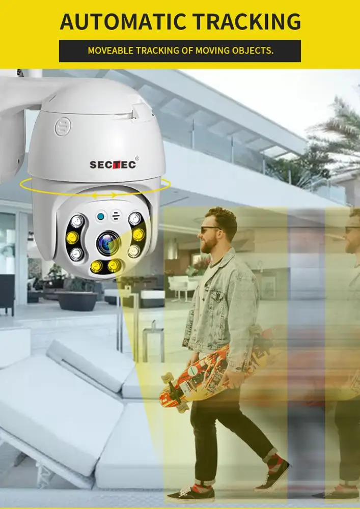  Наружная водонепроницаемая Wi-Fi камера безопасности Sectec HD 1080P беспроводная скоростная купольная IP PTZ-камера с автоматическим