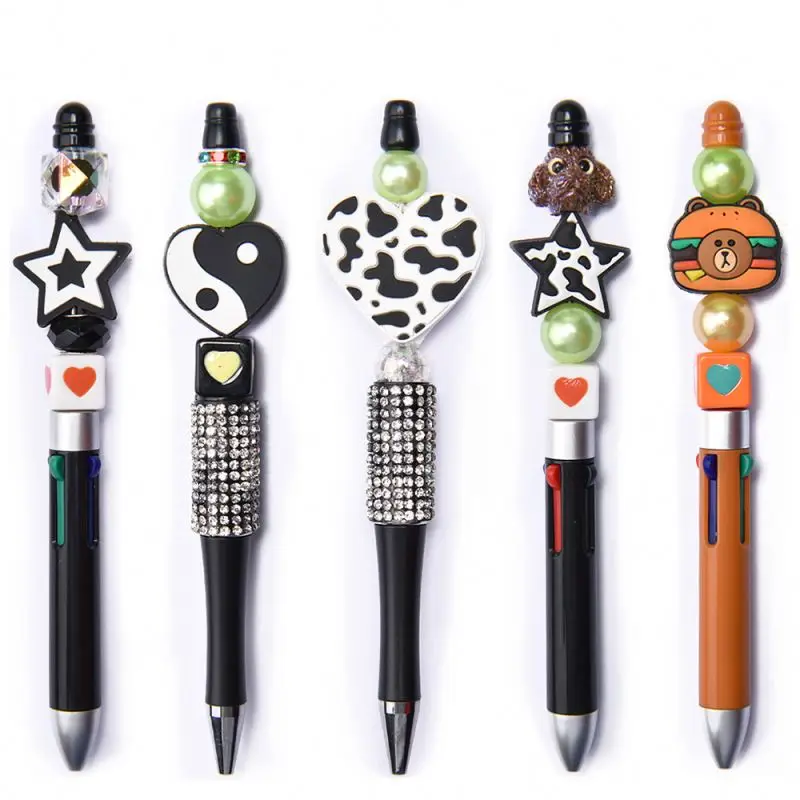 Soft Material Custom eco-friendly mix focal beads character silicone teething beads pen making beads and charms for pen tops