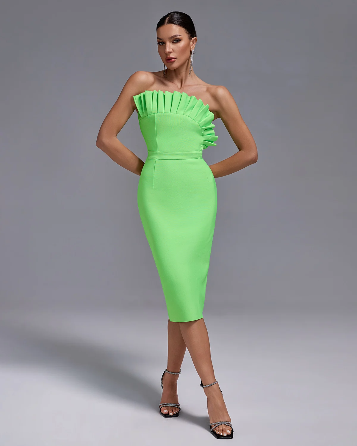 Ocstrade Hot Selling Off Shoulder Backless Elastic Bodycon Solid Cocktail Dress Sexy Strapless Pleated Mint Green Bandage Dress