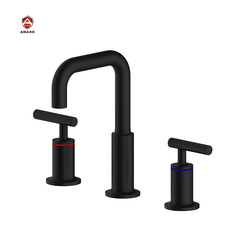 Northern Europe style brass 3 hole brush gold bathroom faucet