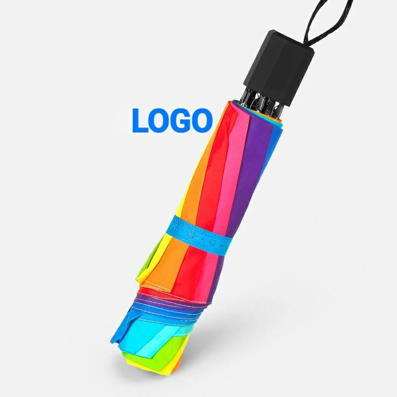 DD3489  Windproof 3 Fold 10K Manual Sun Umbrella Promotion Stick Rain Umbrellas 10K Automatic Colorful Rainbow Umbrella