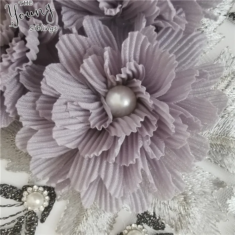 Grey Embroidery Applique 3D flower ABS pearl Lace Collar DIY Sewing Neckline Fabric Dress Decorate Accessories Supplies