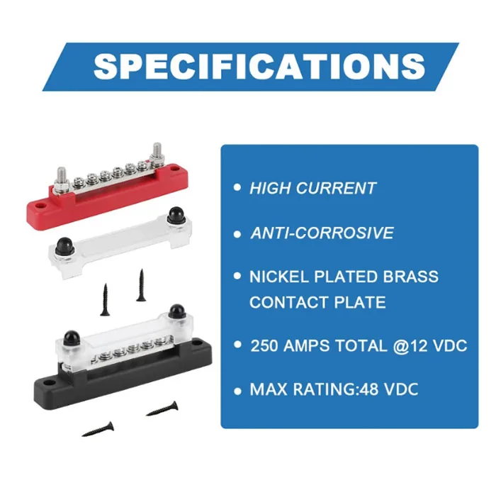 M6 12V Bus Bar 1/4 inch Power Distribution Block 150A Electrical Terminal Block Buss Bar for Truck Boat Car Camper RV