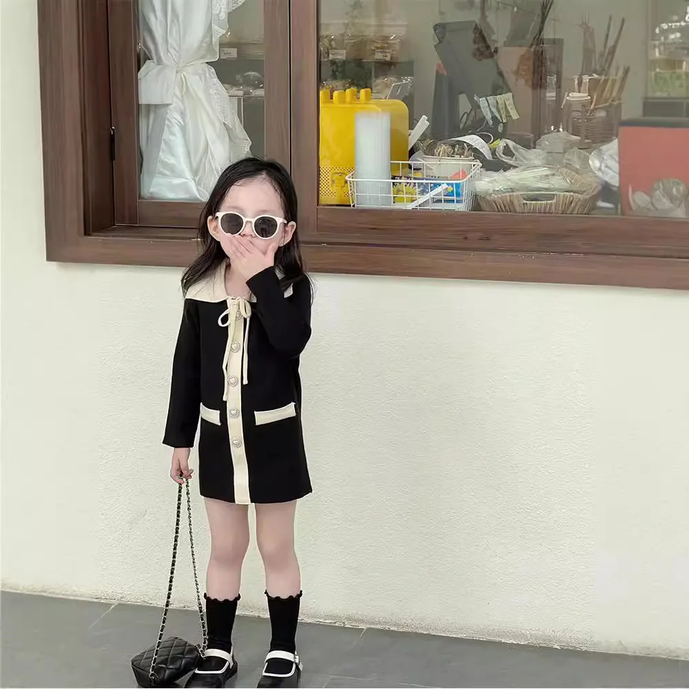 2025 New Korean Style Fashion Spring Autumn Kids Outwear Pear Sweet Princess Girls Dresses