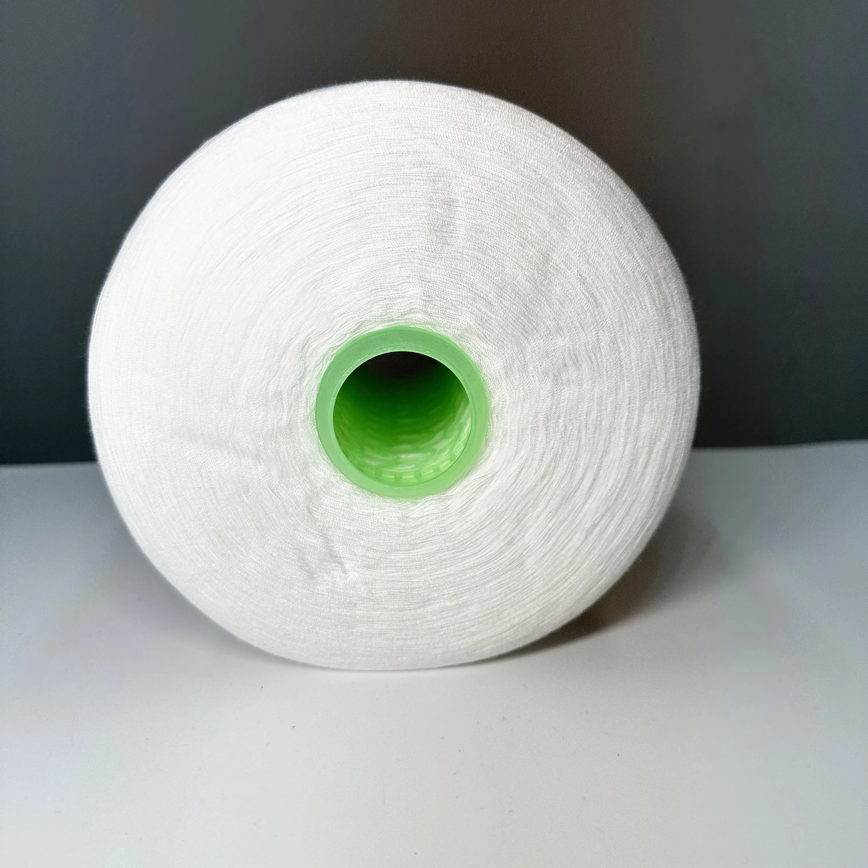 100% recycled polyester yarn raw white corespun durable sewing thread for denim
