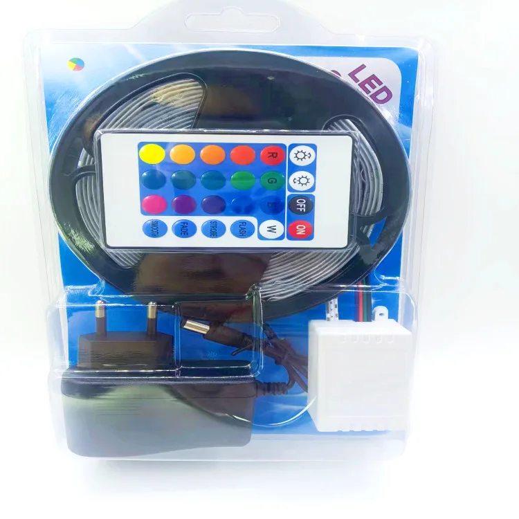 2835RGB-54D Drip Glue Waterproof LED Strip Light Small White Box Controller + 24 Keys IR Remote Control + 12V Adaptor