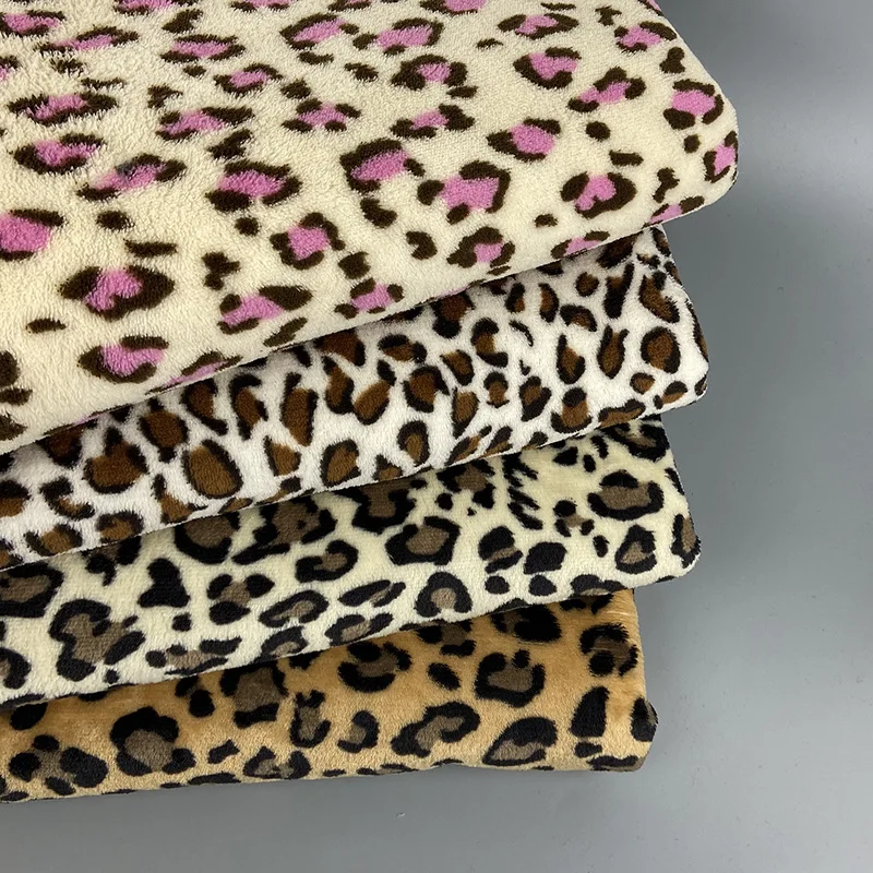 leopard print 100% polyester Coral Fleece Fabric fleece for home textile sleepwear