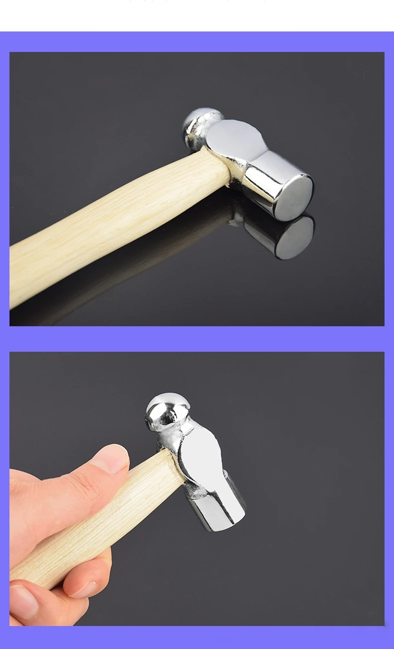 Multi-function Mini Wooden Handle Chrome-plated Round Head Hammer