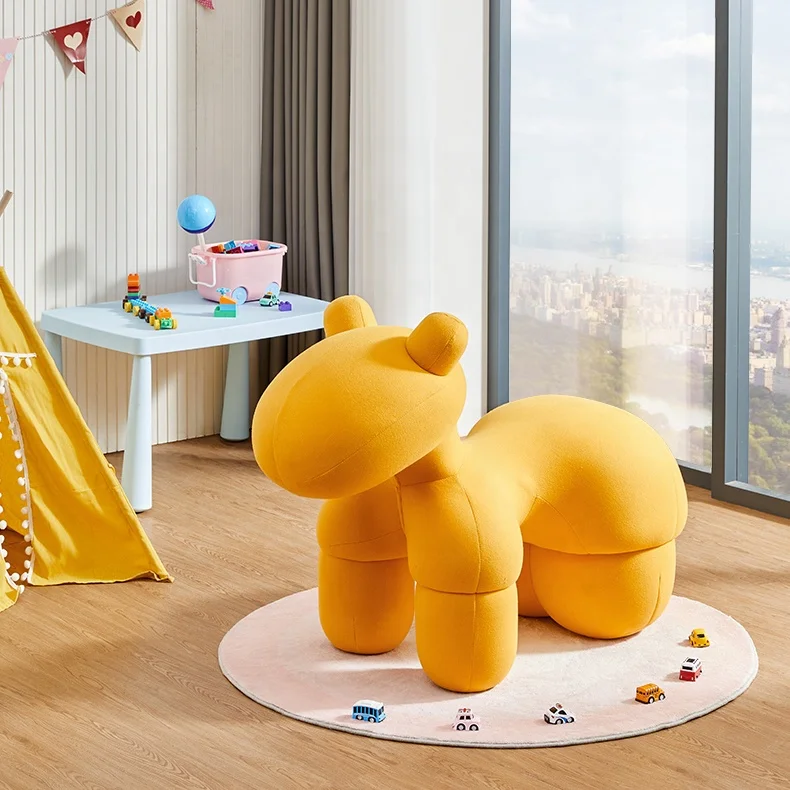 Personalized Puppy Pony Chair Leisure Furniture Kids Chair Animal Shape Wool Fabric PE frame Children Chair