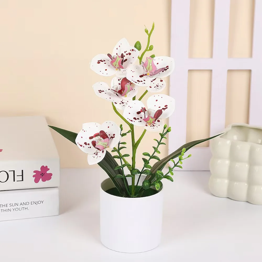 Artificial plant indoor 5 Phalaenopsis simulation pot home office decoration small pot tabletop decoration