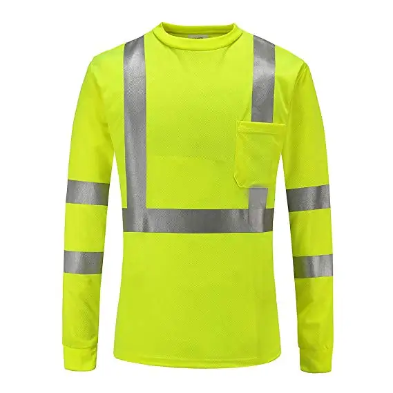 Cheap Wholesale 100% Polyester Quick-Drying Interlock Long Sleeve With Reflective Tape Men Safety Uniform T-Shirt