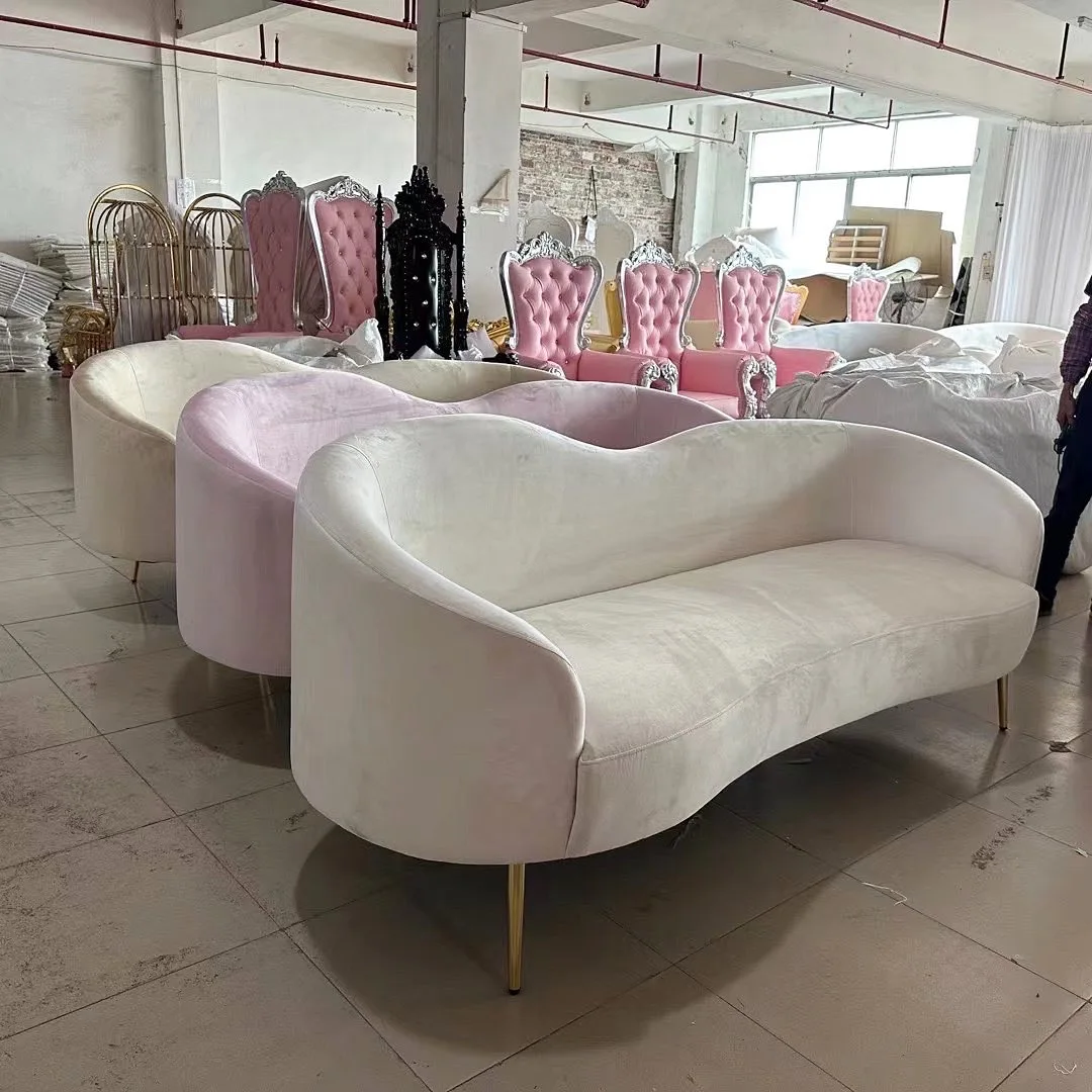 Wedding Reception Decoration Lounge Area Events love Seat Stainless Steel Sofa Colorful Velvet Modern Couch Designs