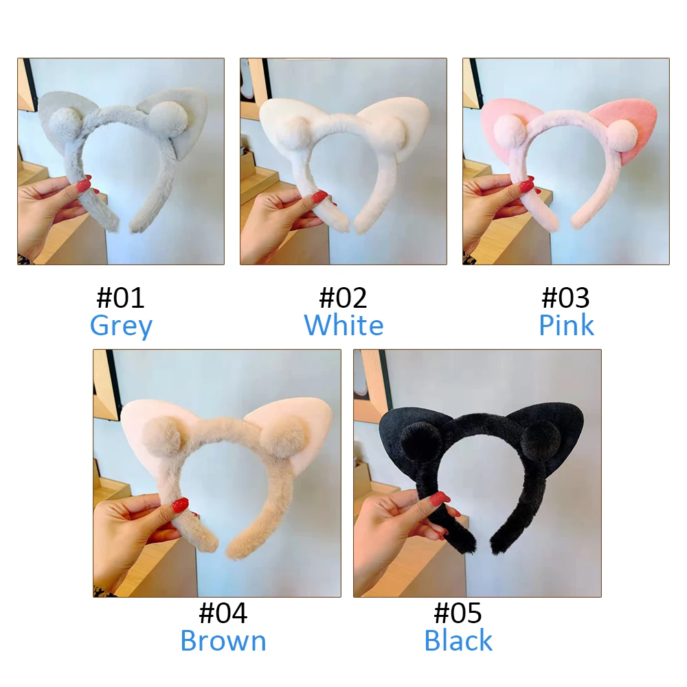 Korean cute plush cat ears hair hoop Girls fashion solid color wide brim hair band accessories warm daily furry headbands